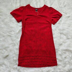 Nicole Miller Red Floral Linen Shift Dress, SIZE Medium